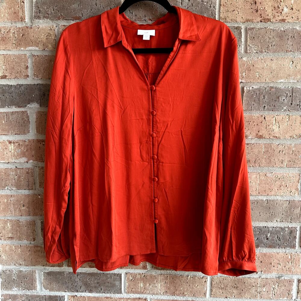J Jill Womens Burnt Orange Modal Long Sleeve Button Up Blouse Size Petites Large